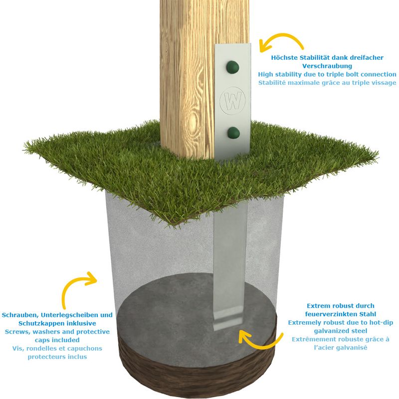 Gartenwelt Riegelsberger Lot de 6 ancrages d'angle pour tour de jeu et balançoire - Galvanisé à chaud - 500 x 45 x 45 mm - Ancrage au sol à sceller dans le béton