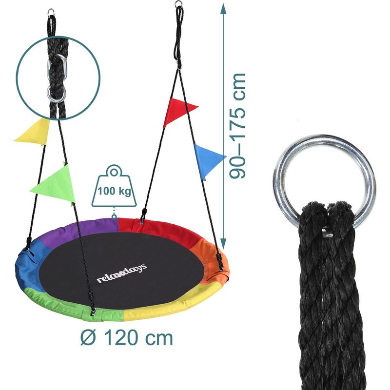 Balançoire Nid d'Oiseau Ronde 100CM pour Enfants avec Oreiller et Poignée Hauteur Réglable100-160CM Charge max:150 KG