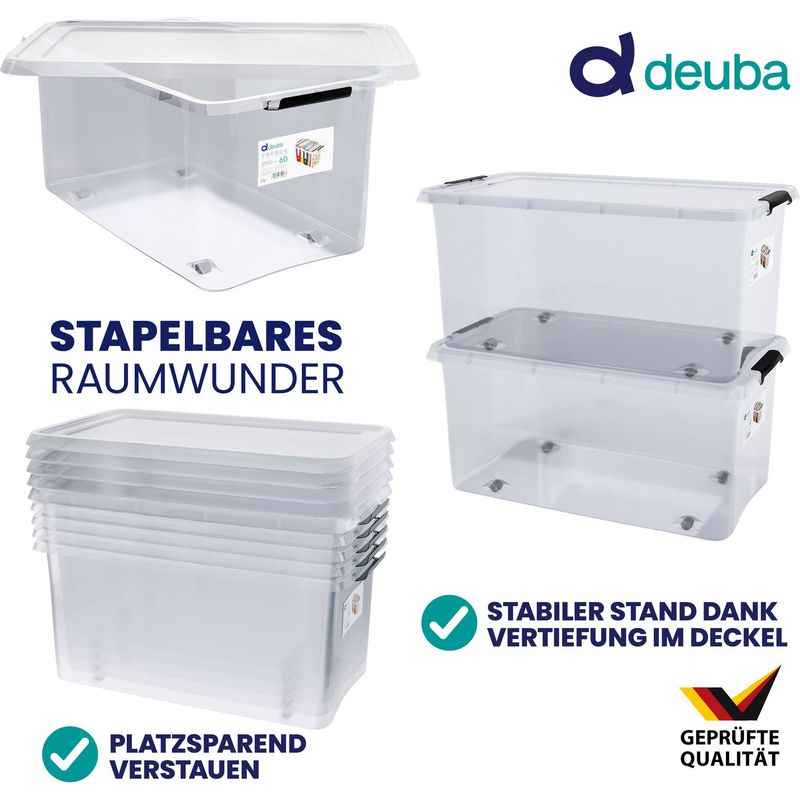 Goodsforbusiness Aufbewahrungsbox Mit Deckel – 51x38,5x14,8 Cm, 21 Liter, Transparent, Stapelbar, Lebensmittelecht, Für Werkzeug, Büromaterial & Lebensmittel Kisten Mit Deckel Stapelbar