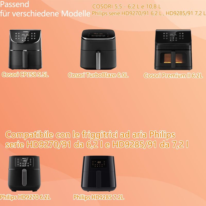 Spritzschutz für Cosori Airfryer Heißluftfritteuse TurboBlaze 5,5L 6,0L 6,2L, Spritzschutz Airfryer Philips Zubehör für HD9285 XXL 7,2L und HD9270 XL 6,2L
