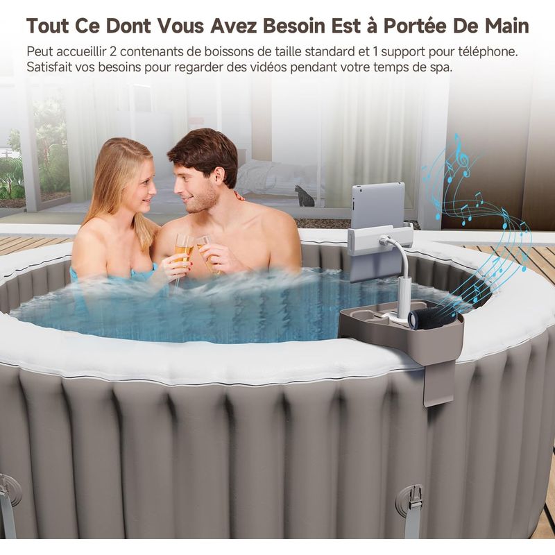 Asixxsix Plateau de bain à remous réglable avec porte-gobelet non litigieux, trous de drainage pour baignoire et spa (gris