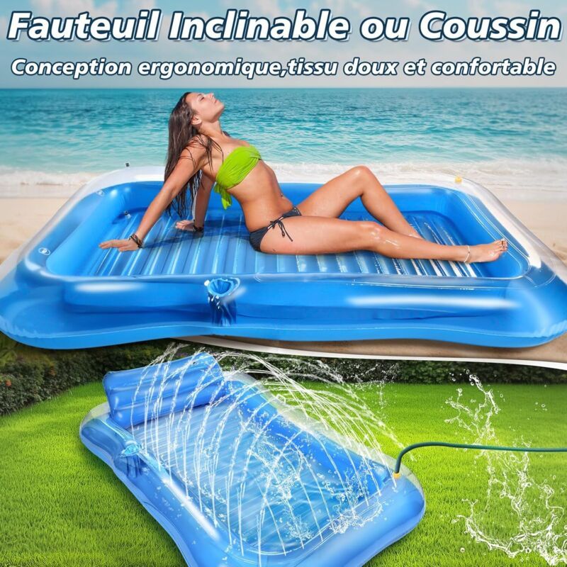 Charmofun Matelas Gonflable Piscine Adultes, Hamac Gonflable Piscine, Flottante Fauteuil de Piscine Tanning Pool, Matelas Piscine avec Coussins 208 130 cm pour Piscine Fêtes de Plage