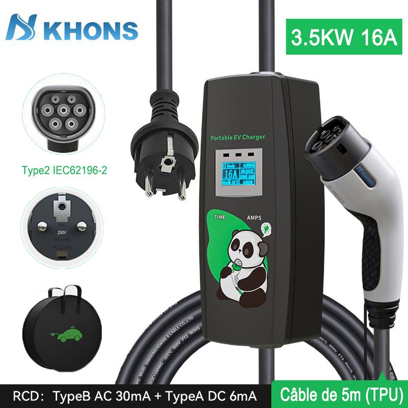 Khons Chargeur De Voiture Électrique Portable 3.5kw Chargeur Type2