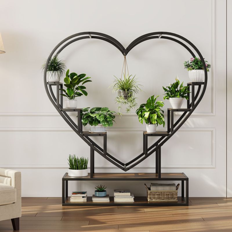 Blumenregal Innen 140 cm Herz Design, 8 Ebenen mit Pflanzenlampe, Pflanzenständer