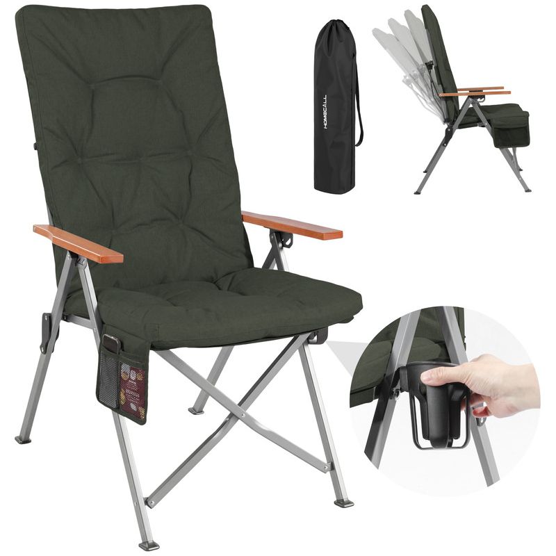 Homecall Campingstuhl Faltbar Hochlehner Luxus Klappstuhl mit 4,5cm Dicke Gepolstert, (150kg Belastbar mit 4 Positionen Verstellbar Angelstuhl, 1 St), für Garten Balkon Wohnmobil (dunkelgrau)