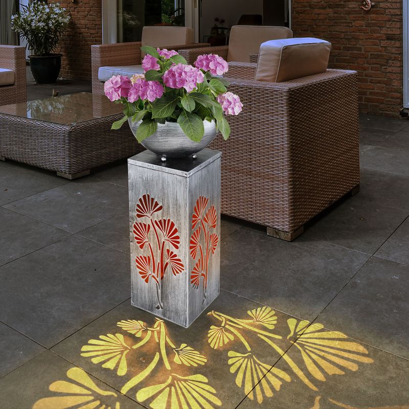 Dekosäule mit Pflanzschale und Beleuchtung Solar Säulenleuchte Außen Pflanzsäule mit Schale Metall, Lichteffekt, 1x LED warmweiß, H 59 cm, Garten