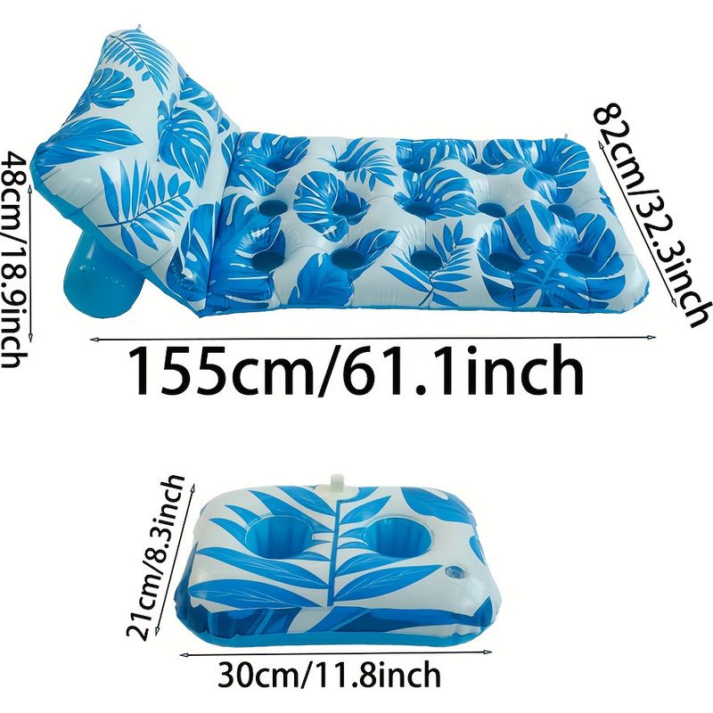 SLOOSH Matelas Gonflable Pour Adultes – Transat De Piscine Motif Feuilles Tropicales – Dossier Réglable, Porte-Gobelets Et Support Téléphone