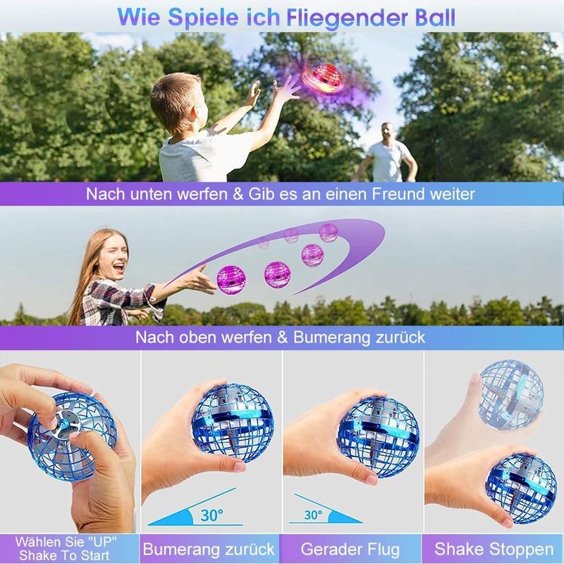 Balle volante Mini drone pour enfants à partir de 6, 7, 8, 9 et 10 ans, boule volante avec lumière, rotation 3D, contrôle manuel, boule à sauter, cadeau intérieur et extérieur pour
