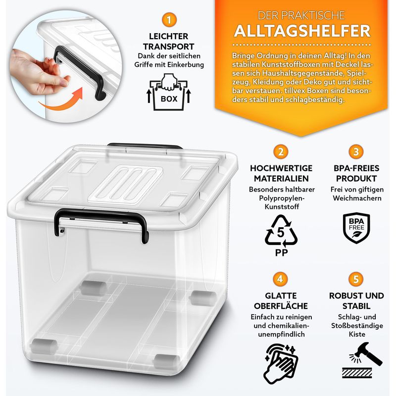 tillvex® Aufbewahrungsboxen mit Deckel 4er Set