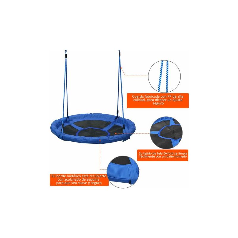Columpio Nido Infantil HOMCOM De 100x180 Cm – Capacidad 100 Kg, Ajustable Y Resistente Para Jardín Y Interior, Azul