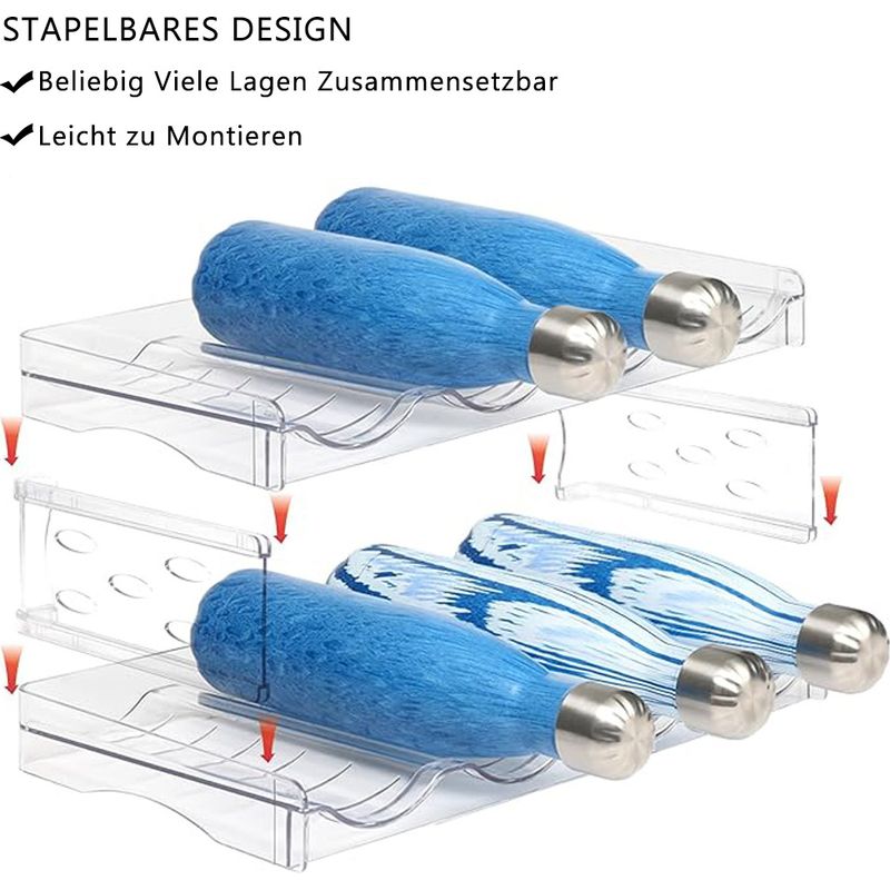 Flaschenregal Stapelbar Weinregal, Flaschenhalter Kühlschrank, Flaschen Organizer Schrank, Flaschenaufbewahrung Wasserflaschenhalter Weinflaschen Halter für Küchen Arbeitsplatte Büro