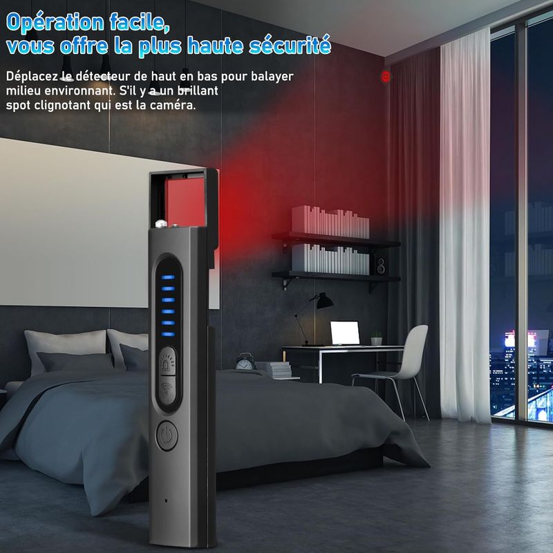 Joyan Détecteur De Caméra Espion – Infrarouge 4 LEDs, 5m De Portée, Batterie 10 Jours, 4,5x4,5x0,7 Cm – Hôtel, Salle De Bain, Bureau