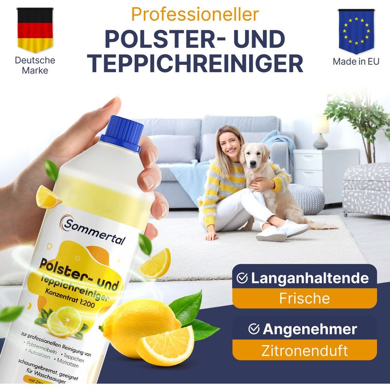 Sommertal Polster- und Teppichreiniger, 1L Profi Konzentrat, für über 40 Waschvorgänge, geeignet für Sofa, Polster, Auto Sitze, Teppich