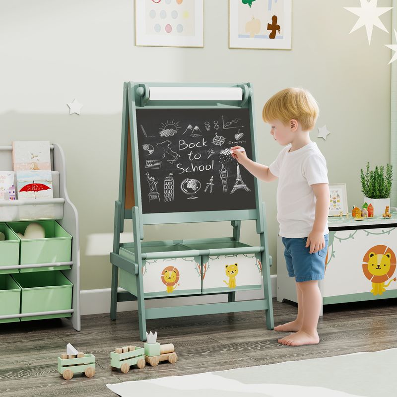Chevalet Double Enfant Avec Rouleau De Papier, Tableau Blanc Et Ardoise – Accessoires De Peinture Inclus