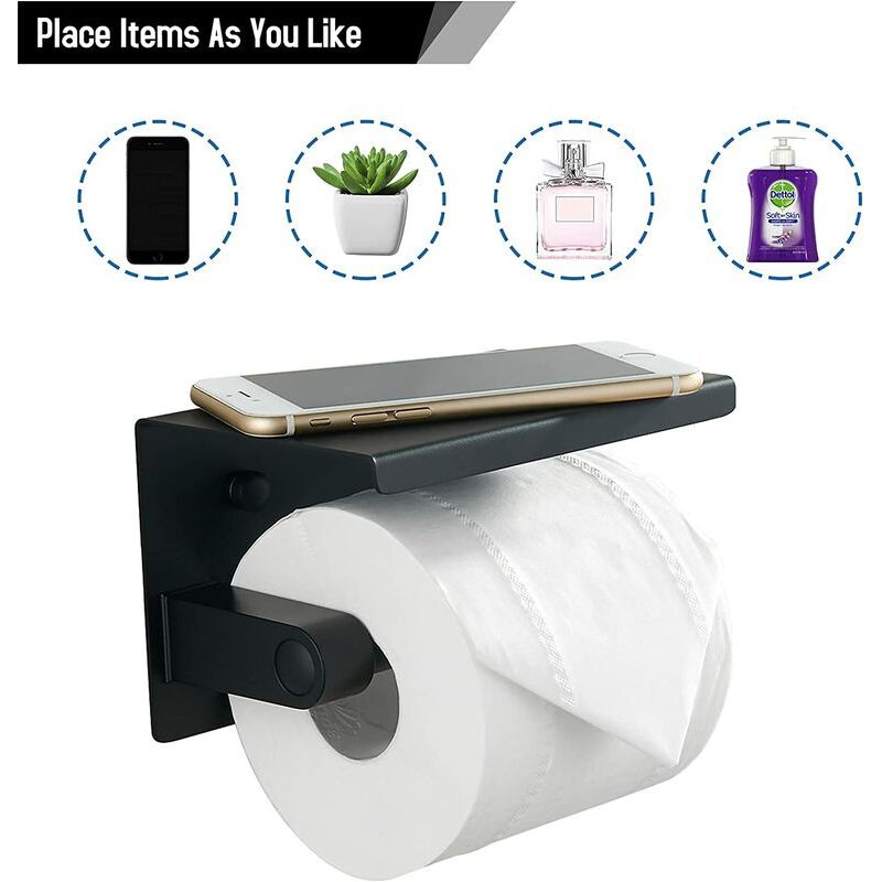 Porte-papier toilette, distributeur de papier toilette sans perçage, avec étagère, en acier inoxydable SUS 304, adhésif mural pour salle de bain (arg | Leroy Merlin