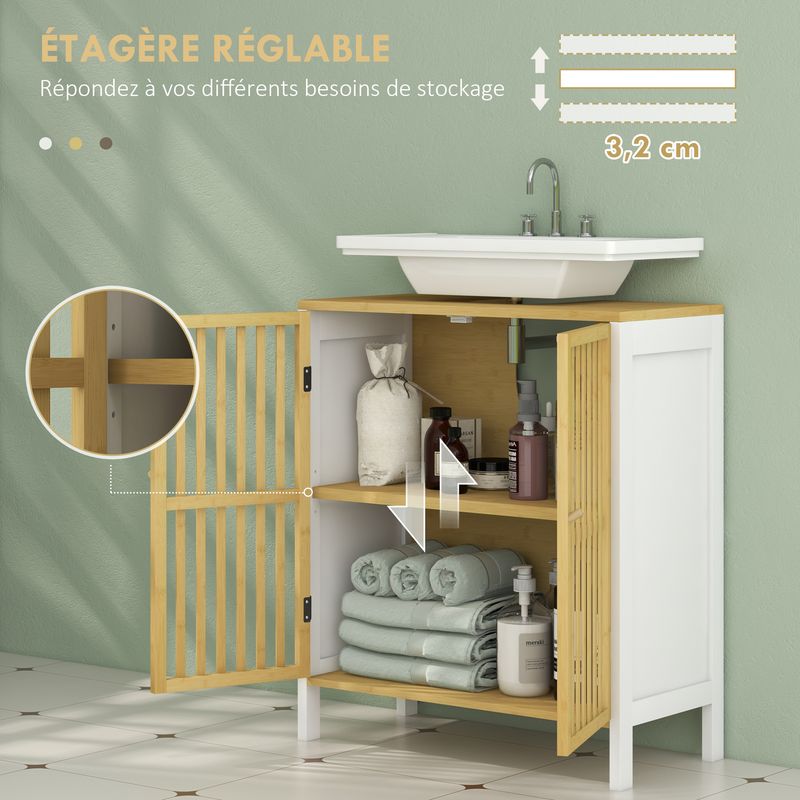 Meuble sous lavabo 2 portes étagère réglable 2 étages à l'intérieure Meuble sous lavabo 2 portes étagère réglable 2 étages à l'intérieure