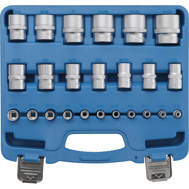 Jeu De 9 Douilles Longues 1/2" 6 Pans – 10 à 24 Mm, CR-V, DAKCOS, Finition Chromée Mate