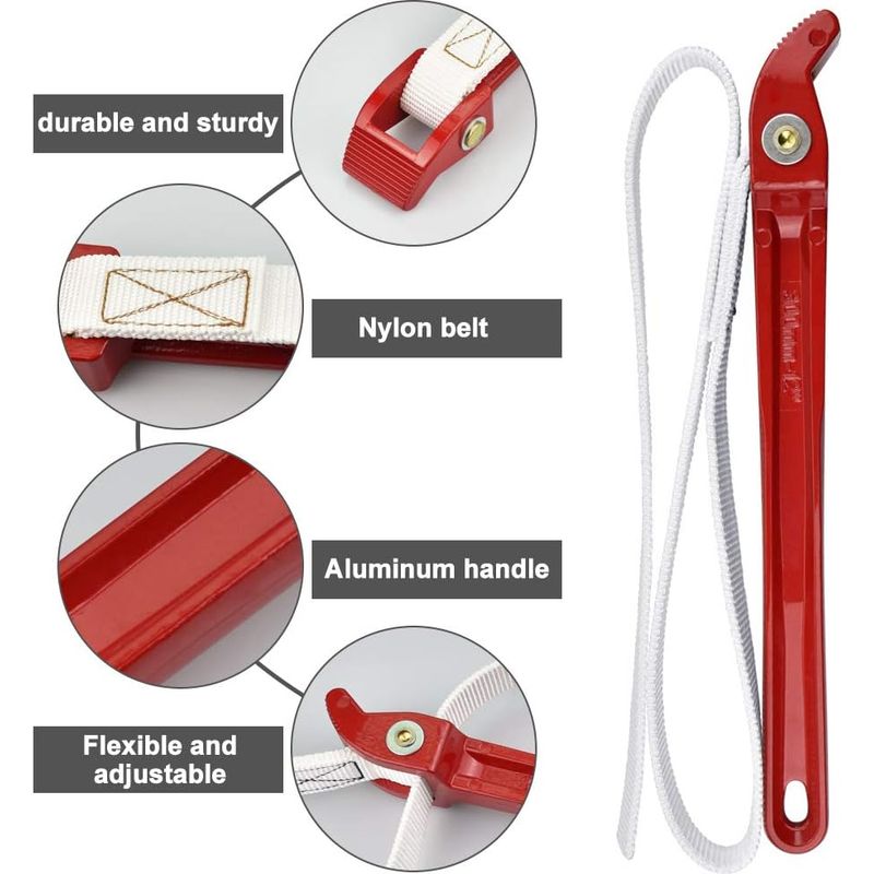 Clé à Sangle Réglable 12 Pouces – Nylon Robuste – Pour Filtre à Huile Et Tuyaux