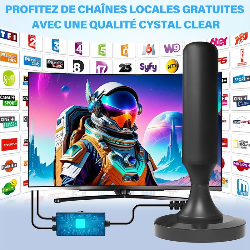 Antenna TV Interna 2025 Con Amplificatore – Ricezione 4K A 360°, 500 Km Di Portata, Cavo Coassiale 5m