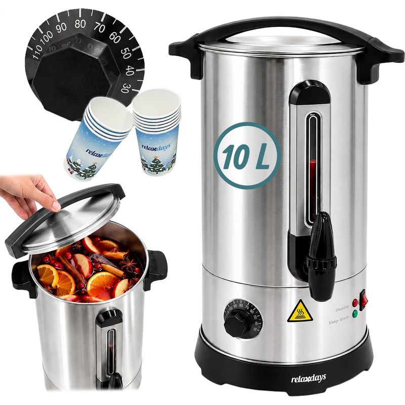 TRESKO® Glühweinkocher Grau 6,8L / 1500W Einkochautomat aus Edelstahl Glühweinkessel Glühweinautomat Heißgetränkeautomat Heißwasserspender