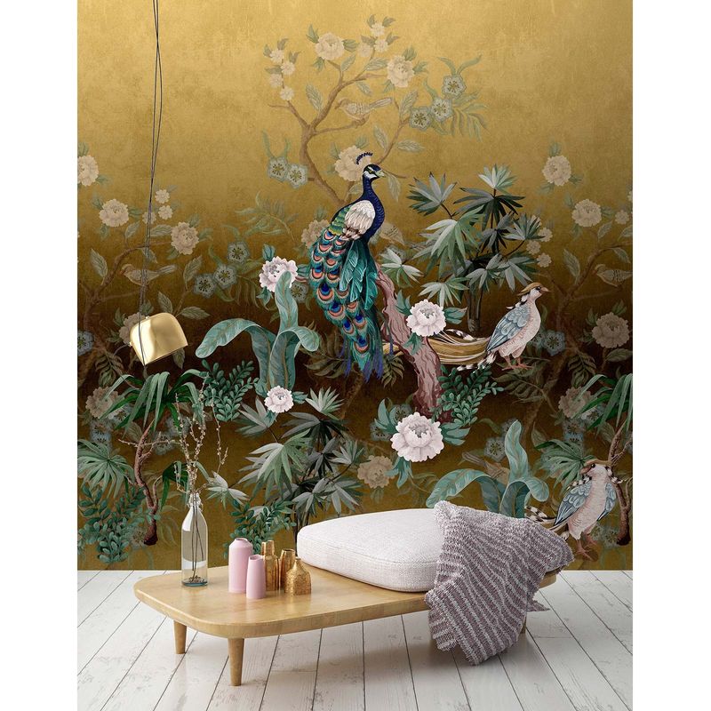 Papier Peint Intissé Abcliving – Motif Floral Shimmer, Ivoire Et Gris Clair