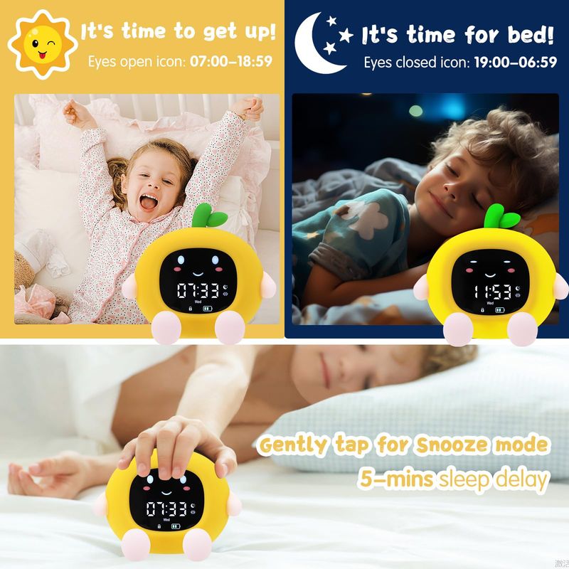 Réveil éducatif Moon 3 En 1 – Veilleuse, Indicateur Jour/nuit, Réveil – Avec Berceuses Et écran LCD Animé (Pabobo X Kid Sleep)
