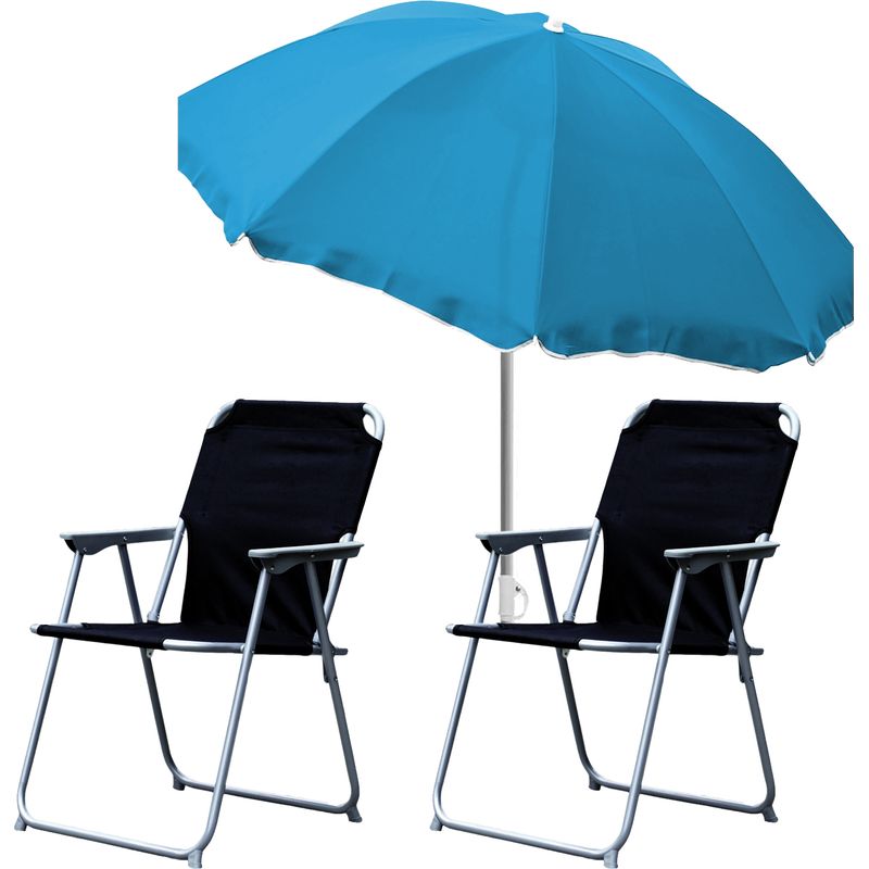 2x Campingstuhl schwarz + Sonnenschirm 200cm Petrol-2xMPO2600S+MMC180P-Petrol