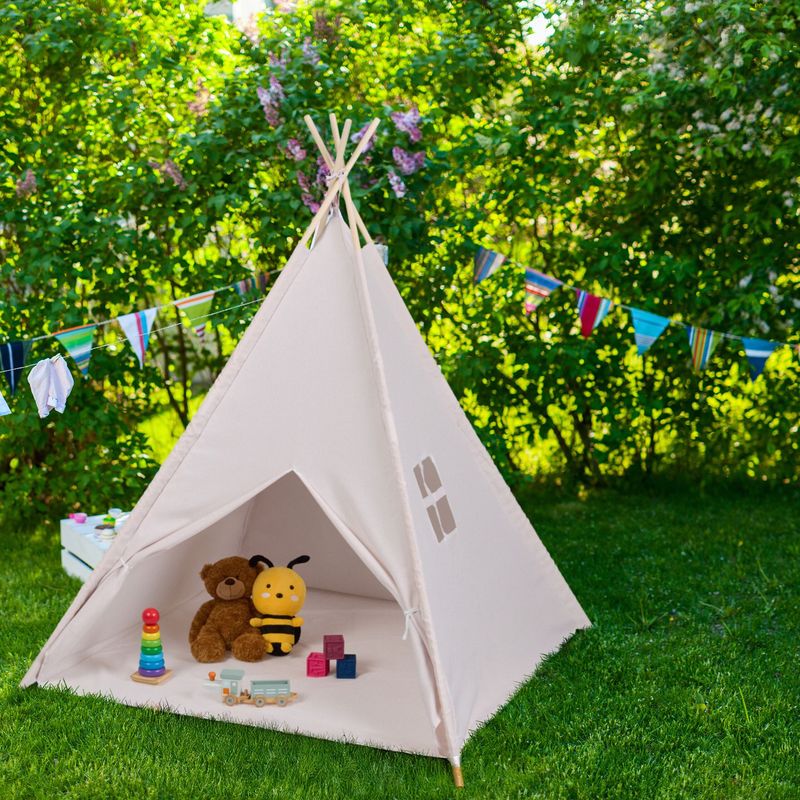 Tente Tipi Enfant – Blanc Et Rose – 154 X 124 X 124 Cm – Avec Tapis De Sol – Dès 3 Ans