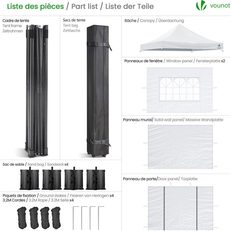Carpa Plegable VOUNOT 3x3m Con 4 Paredes, Techo De PVC Impermeable, Estructura De Acero, Incluye Bolsa Con Ruedas