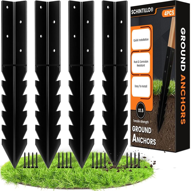 Ancrages Au Sol Pour Balançoire – 4 Piquets Acier 3 Mm – Compatibles Poteaux Carrés 45 Mm