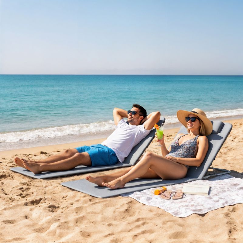 Outsunny Klappbare Sonnenliege Mit Verstellbarem Dach – 6-fach Verstellbare Rückenlehne, Kopfkissen, Bis 120 Kg, Für Garten, Strand, Pool, Dunkelgrau