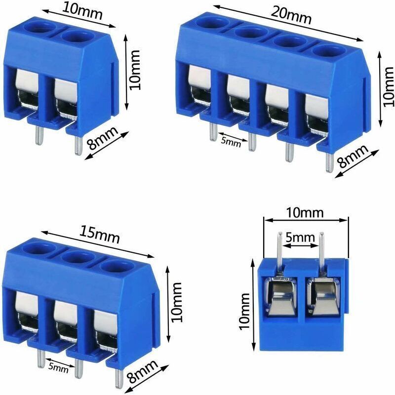 150 Pièces Borniers à Vis PCB 5mm 2/3 Broches - Connecteurs Souder Bleu Pour Arduino Raspberry