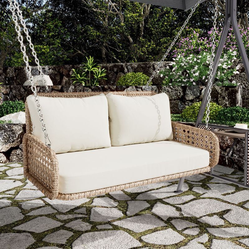PE-Rattan Hängeschaukel Doppelsitz Für Garten – Mit Abnehmbaren Waschbaren Kissen, 2 Ketten (240cm), 320kg Belastbarkeit, Grau – Ohne Rahmen PE-Rattan Hängeschaukel Doppelsitz Für Garten – Mit Abnehmbaren Waschbaren Kissen, 2 Ketten (240cm), 320kg Belastbarkeit, Grau – Ohne Rahmen