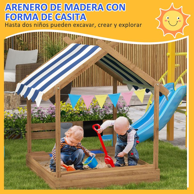 AIYAPLAY Arenero De Madera Con Techo UV Y 2 Asientos – Ideal Para Jardín, Patio O Balcón
