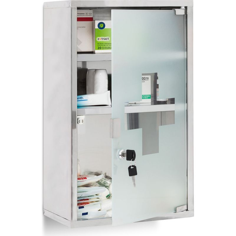 Relaxdays Botiquín De Pared Con Puerta Magnética Y Cruz Decorativa: Organiza Tus Medicamentos De Forma Segura (27x57x12 Cm)