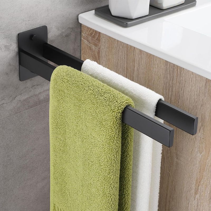 Towel Rail Wall Mounted, 26 Inch Stainless Steel Black Towel Bar, Easy to Install Hanger Holder for Bathroom Kitchen Porch-: Towel Bars