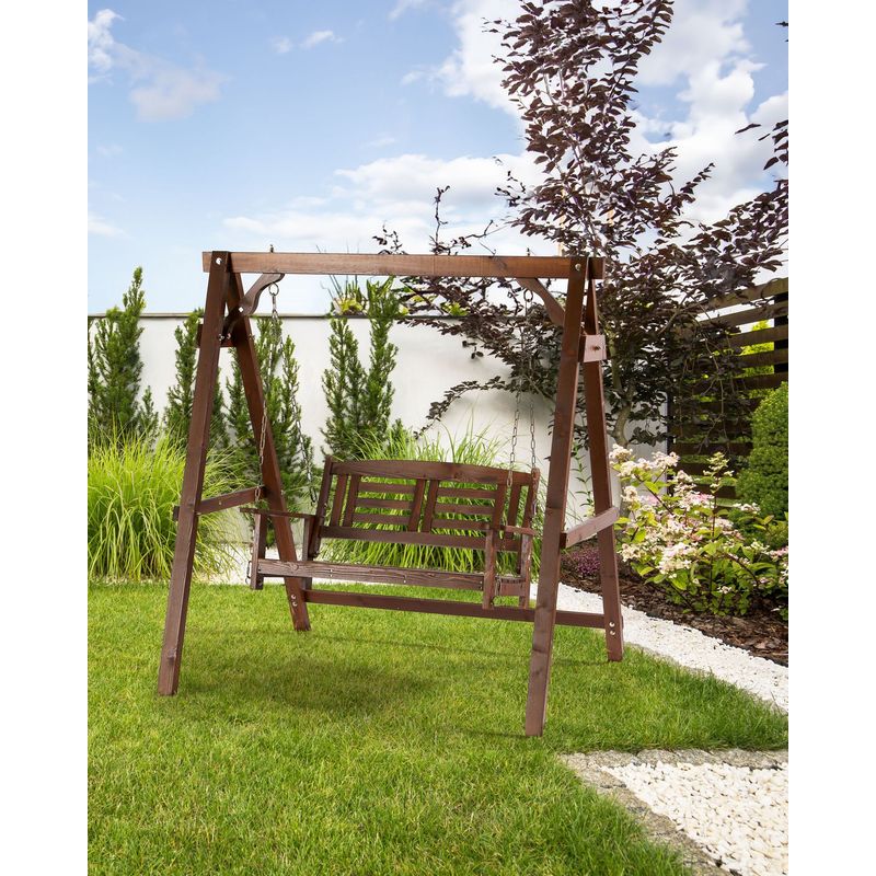 Columpio De Jardín Rústico De Madera Maciza Marrón Oscuro – Para 2 Personas, Resistente A La Intemperie Y Capacidad De 300 Kg, Modelo Nerito