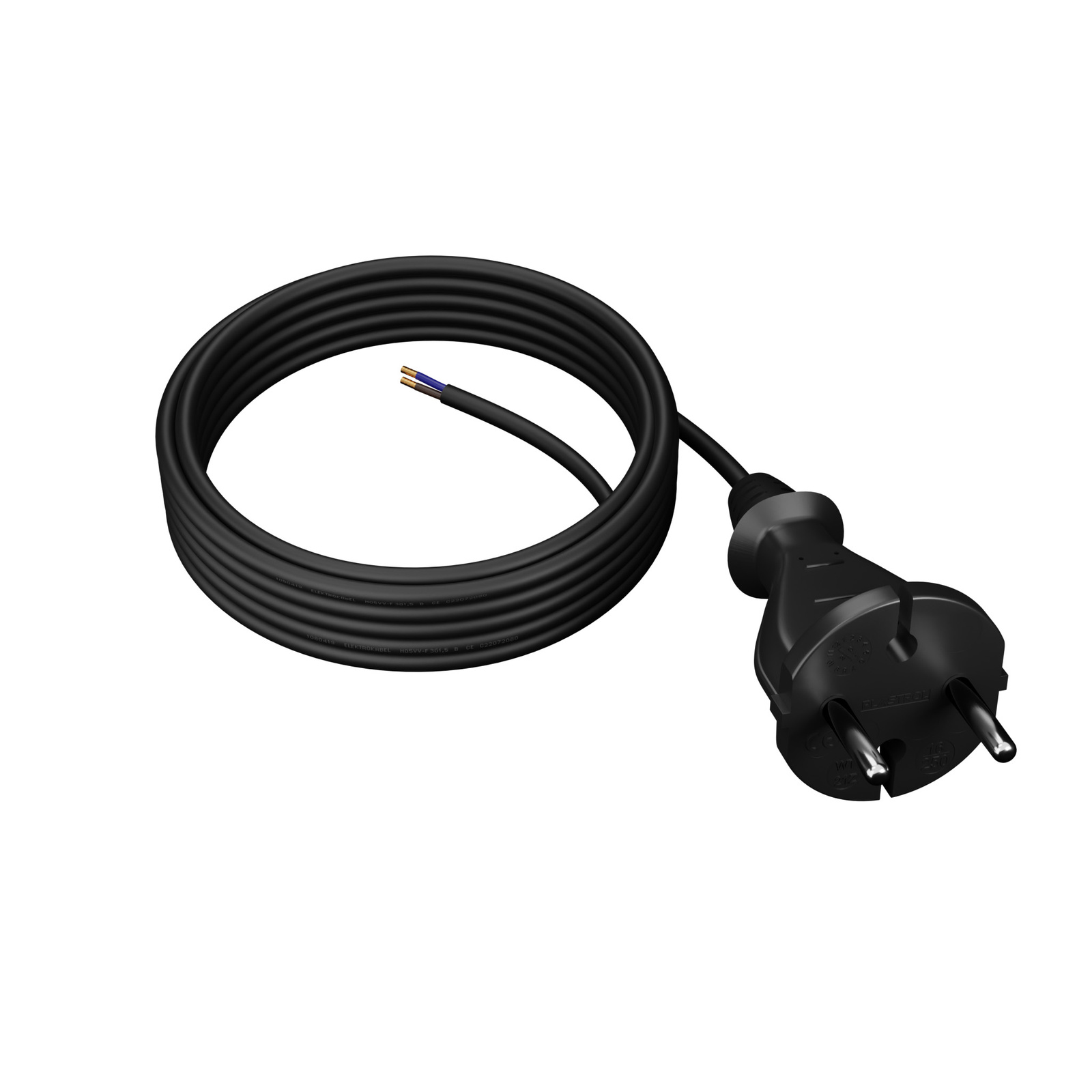 Oem Schwarz Gummistromkabel Mit Geradem Stecker, 5 M, 2 X 1 Mm², Typ E, 16 A, H07rn-F