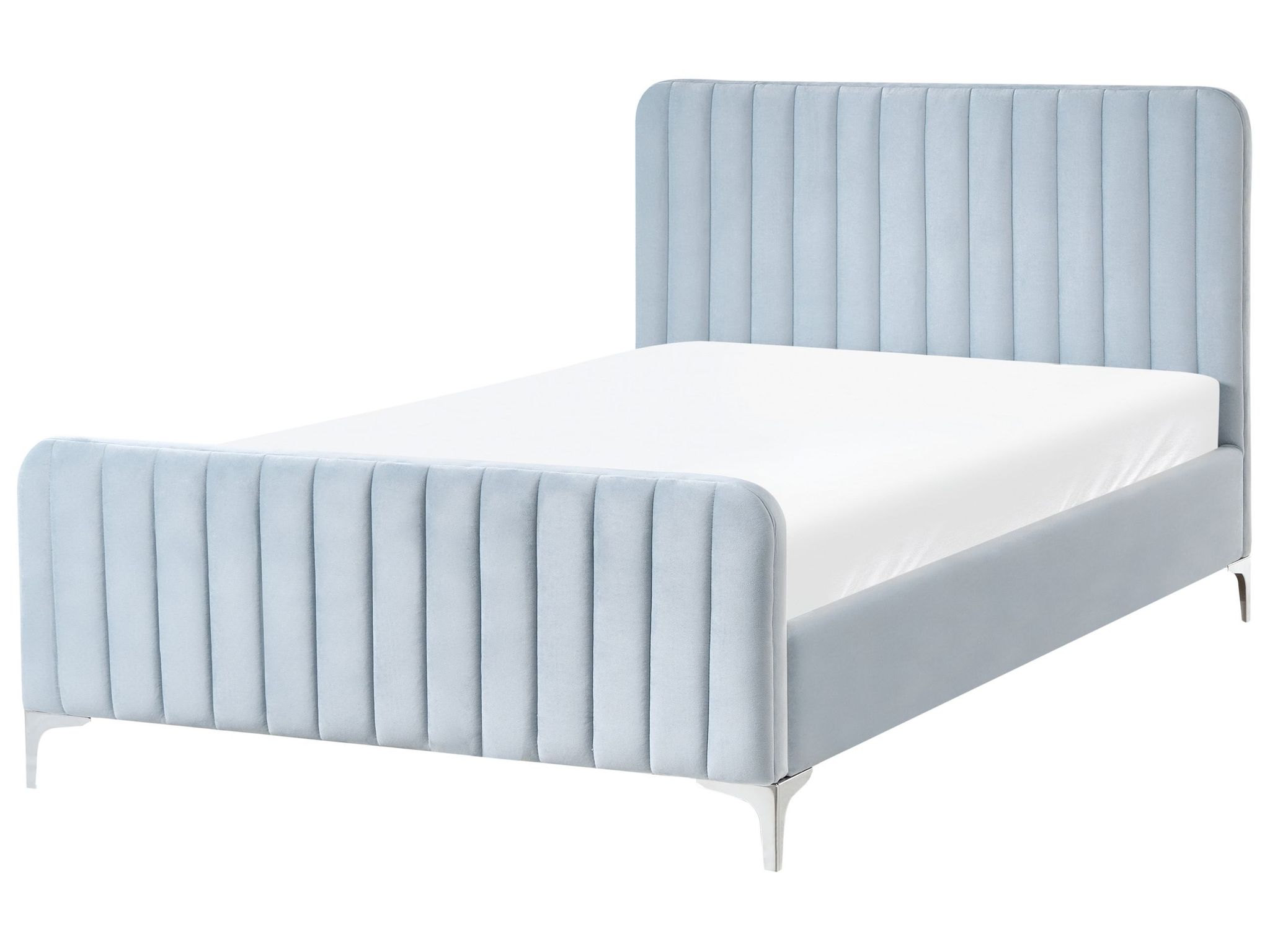Beliani Bed Frame Light Blue Velvet Eu Small Double Size 4ft Tufted Headboard Metal Legs Modern Design Lunan