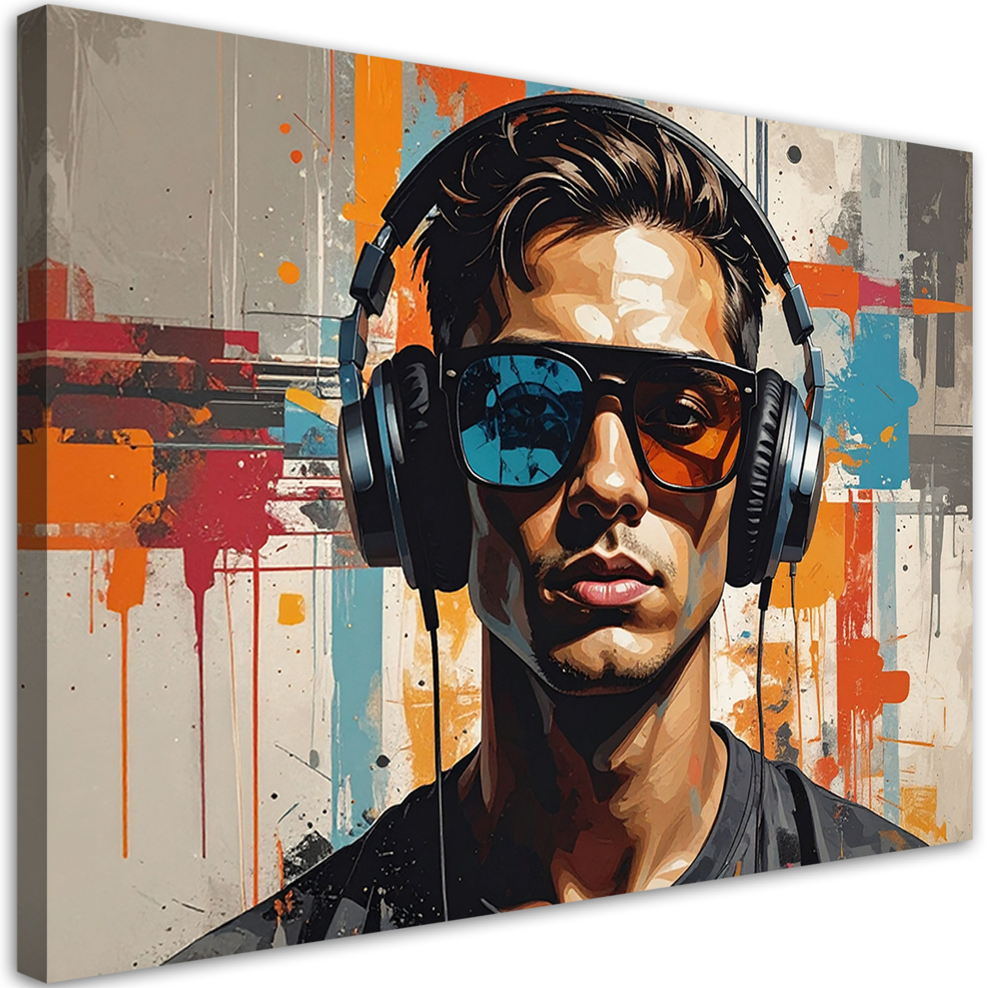 Stampe Su Tela Astrazione: Uomo Con Cuffie E Occhiali 45x30