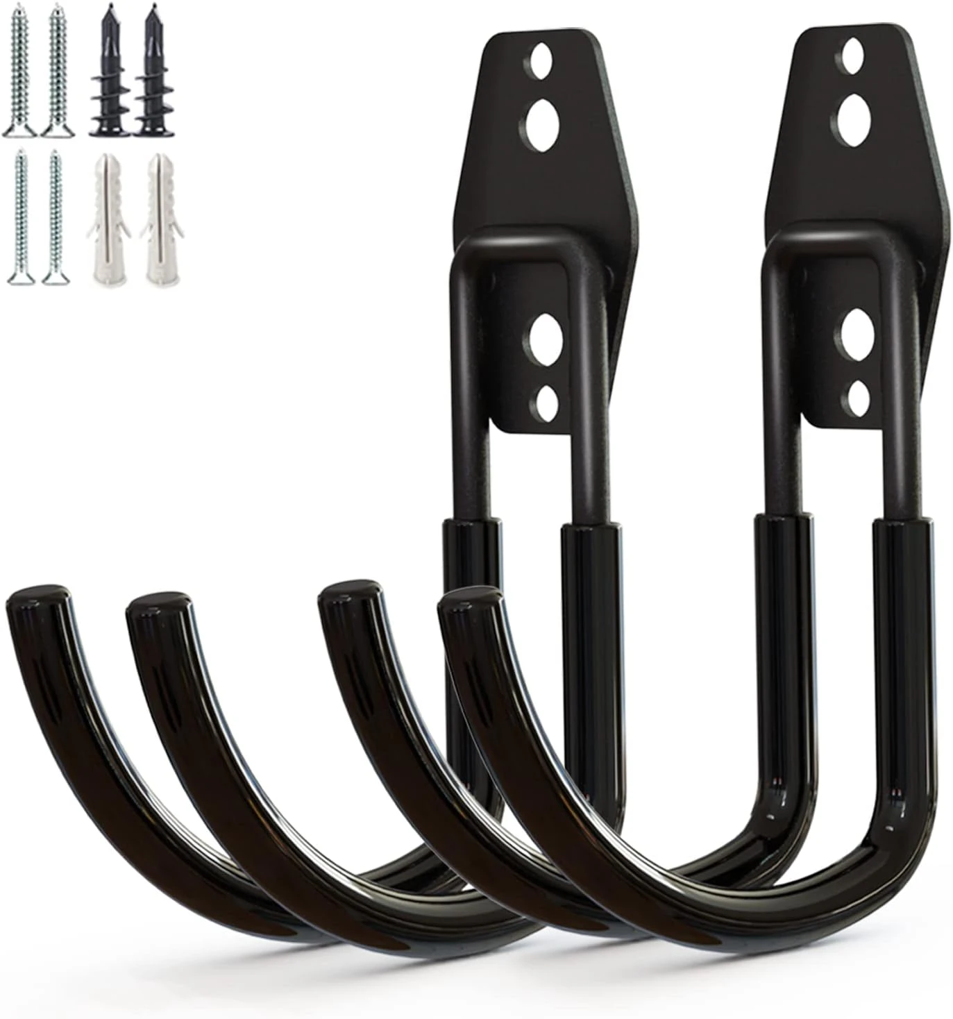 Support mural pour tuyau d'arrosage, crochets en U pour outils de jardin, lot de 2, noir