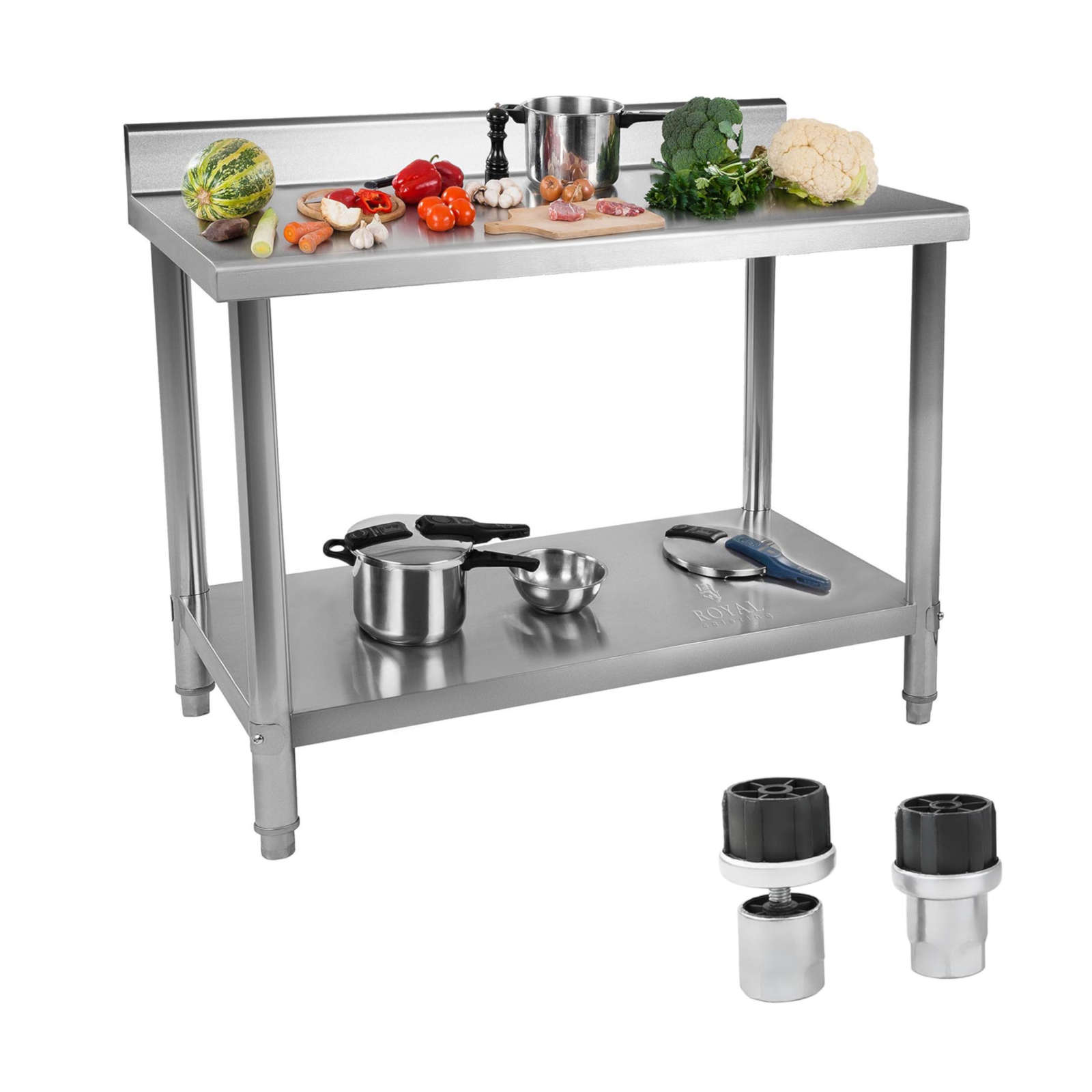 Royal Catering Silbern Edelstahl-Arbeitstisch Eco 100 X 70 Cm 250 Kg Aufkantung - Edelstahltische - Image 2