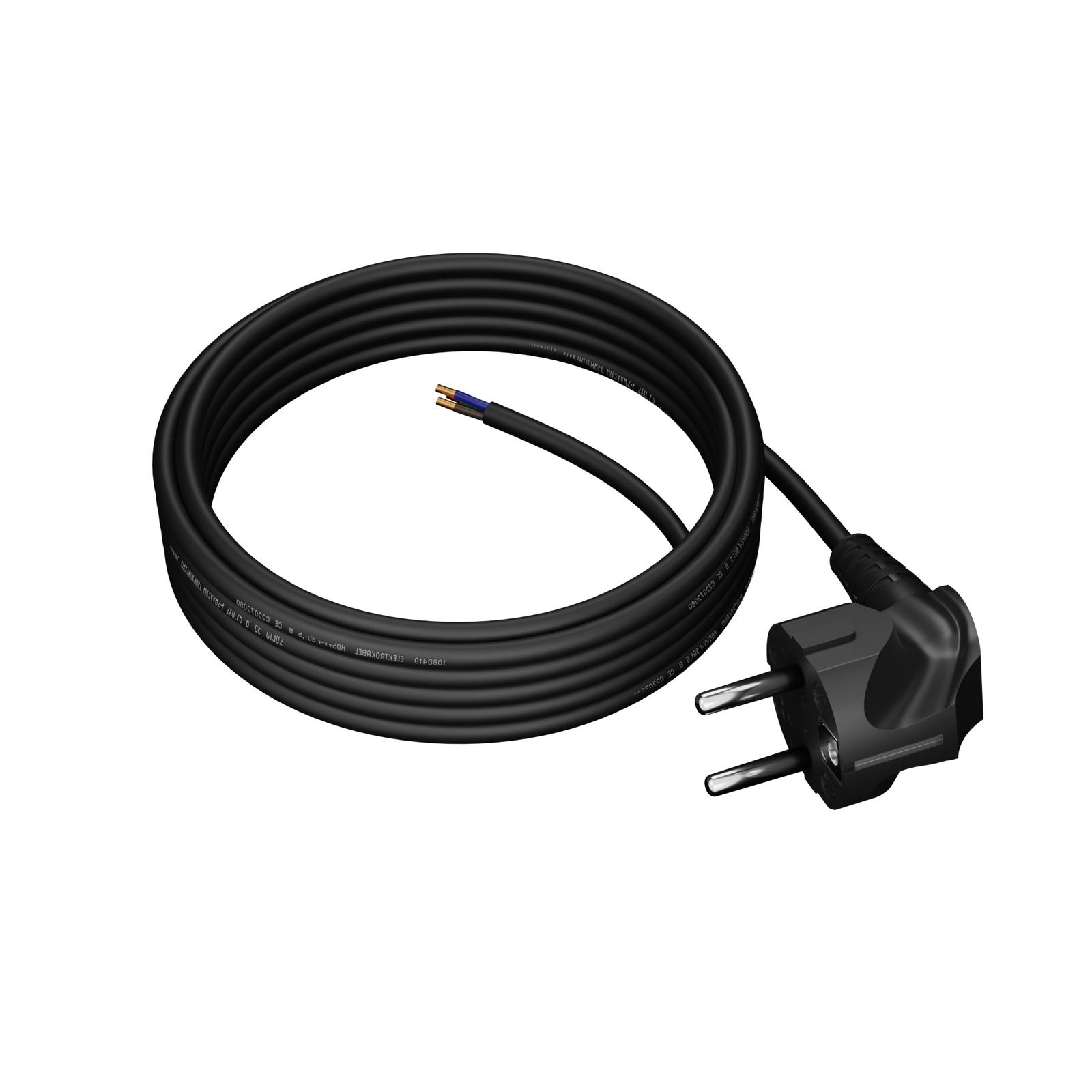 Oem Schwarz Netzkabel Mit Abgewinkeltem Stecker, 5 M, 3 X 1 Mm², 16 A, Uni-Schuko,