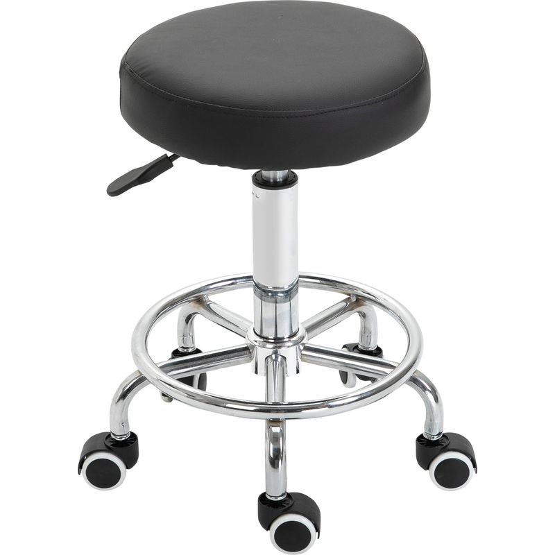 Tabouret de massage à roulettes, assise rembourrée mousse, hauteur réglable 50-64 cm, pivotant 360°, lot de 1