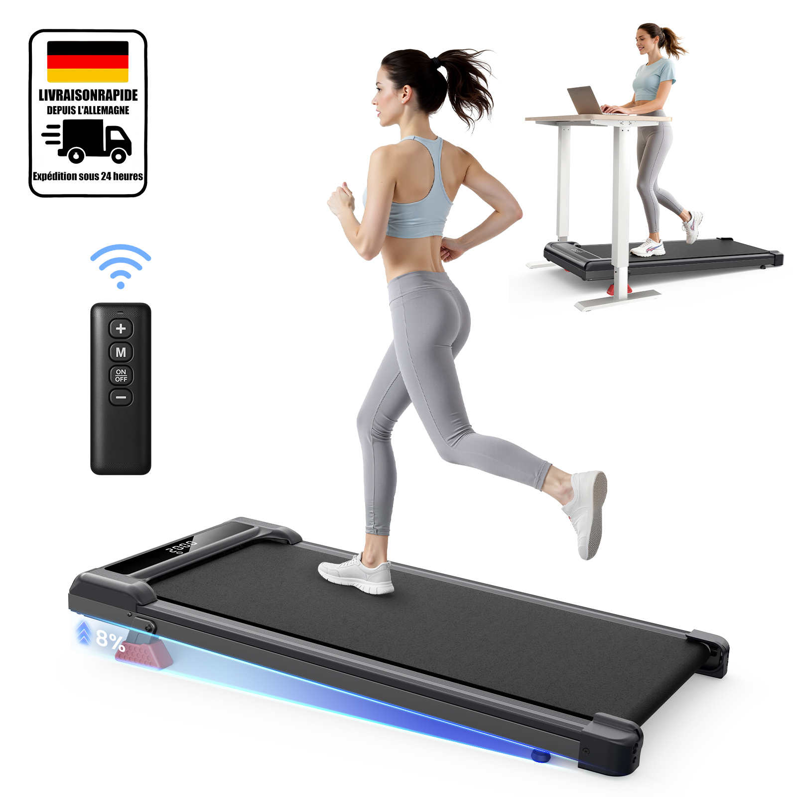 Wowttrelax – Tapis De Course Pliable 3 En 1 – Moteur Silencieux 3 Cv
