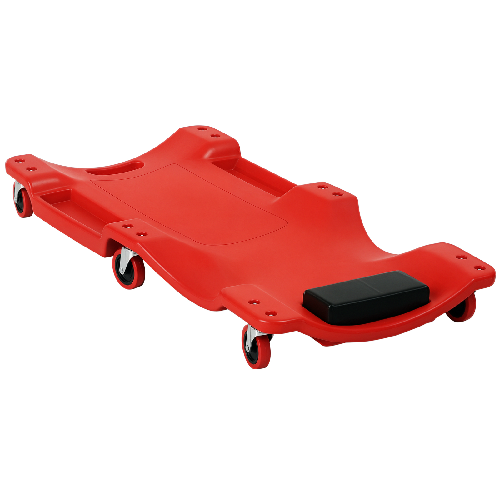 Chariot de visite d'atelier ergonomique en plastique rouge, planche de mécanicien 100x48x12 cm, 6 roues pivotantes et appui-tête