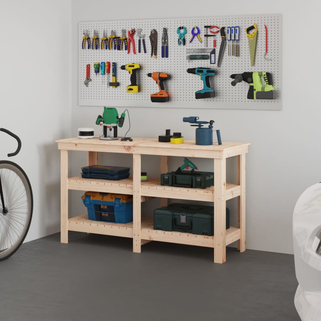 Vidaxl - Work Bench 142.5x50x80 Cm Solid Wood Pine