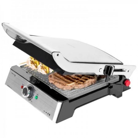 Cecotec Rock'n Grill Pro - Parrilla Eléctrica, Revestimiento de Piedra Rockstone, Placas Extraíbles y Reversibles