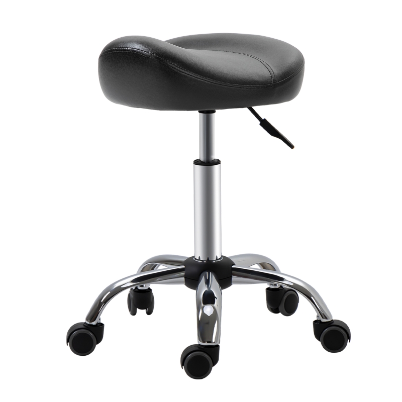 Tabouret de travail pivotant à roulettes, hauteur réglable 54 à 69 cm, assise 48 x 48 cm en cuir synthétique noir