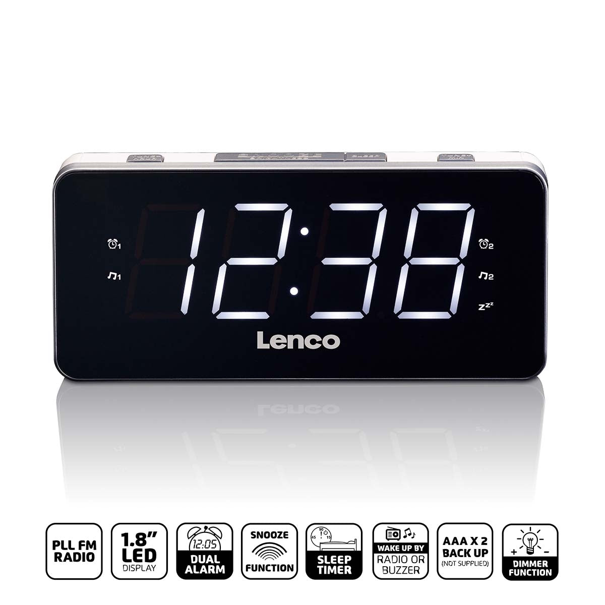 Lenco Radio-Wecker CR-18 Uhrenradio mit riesigem LED-Display (4,6 cm), dimmbar, 2 Weckzeiten (PLL UKW, USB-Lader, Dual-Alarm), weiß - Bild 6